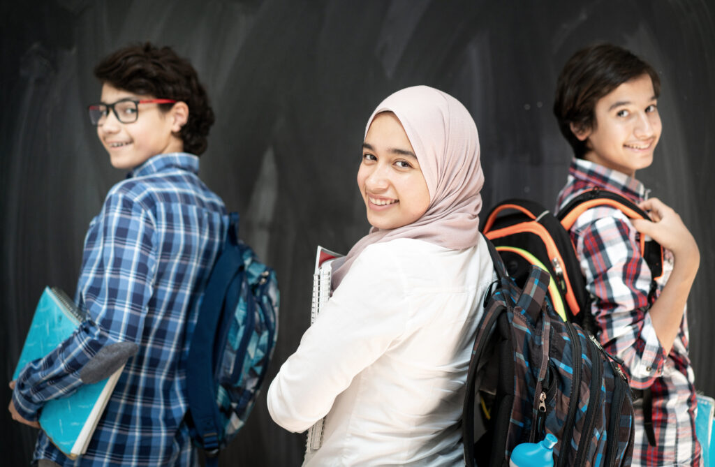 Group of multy ethnic kids in classroom